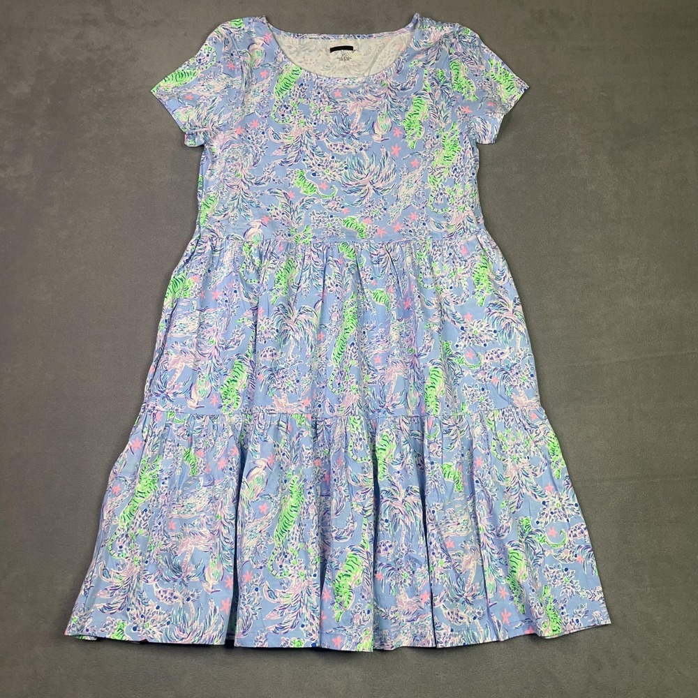 Lilly Pulitzer Geanna Swing Mini Dress Womens‎ XS Blue Peri Tiered Short Sleeve